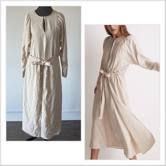 Madewell Tie-Front Paperbag Midi Dress Faux Wrap Peasant Boho Sz Medium - Picture 1 of 16